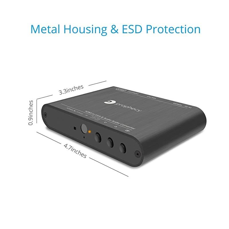 Prophecy HDMI to VGA Frame Rate Converter Scaler and Adapter with Audio &ndash; 1080p, 1920x1200, Analog Stereo Audio, Advanced Scaling, Firmware Upgradeable (PRO-ScalerHD2V)