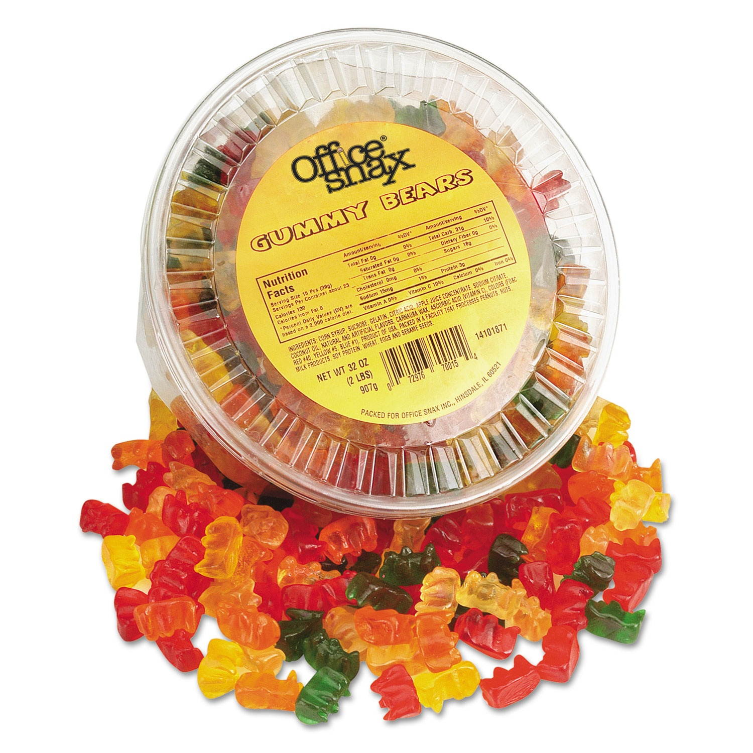 Office Snax Gummy Bears, Assorted Flavors, 2 Lb Tub