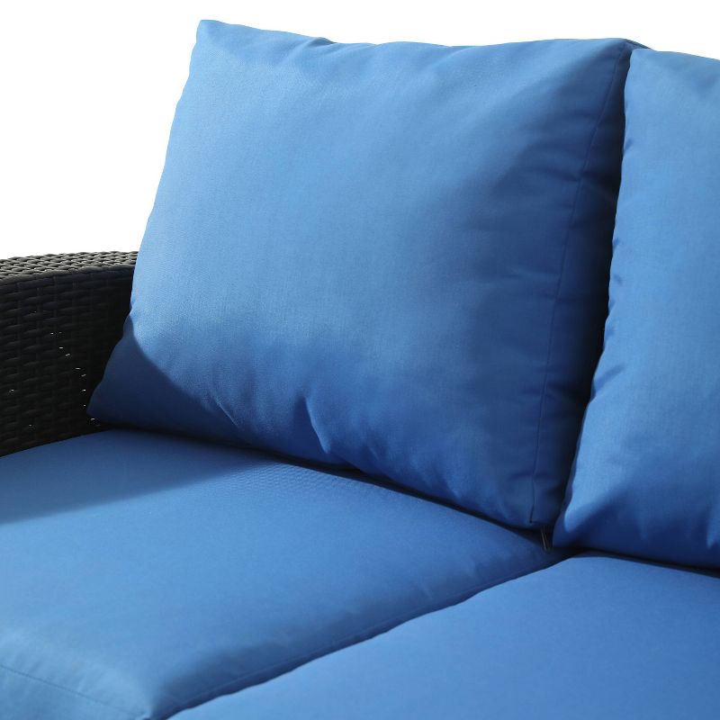 3pc Wicker Rattan Sofa Set with Blue Cushions - Accent Furniture