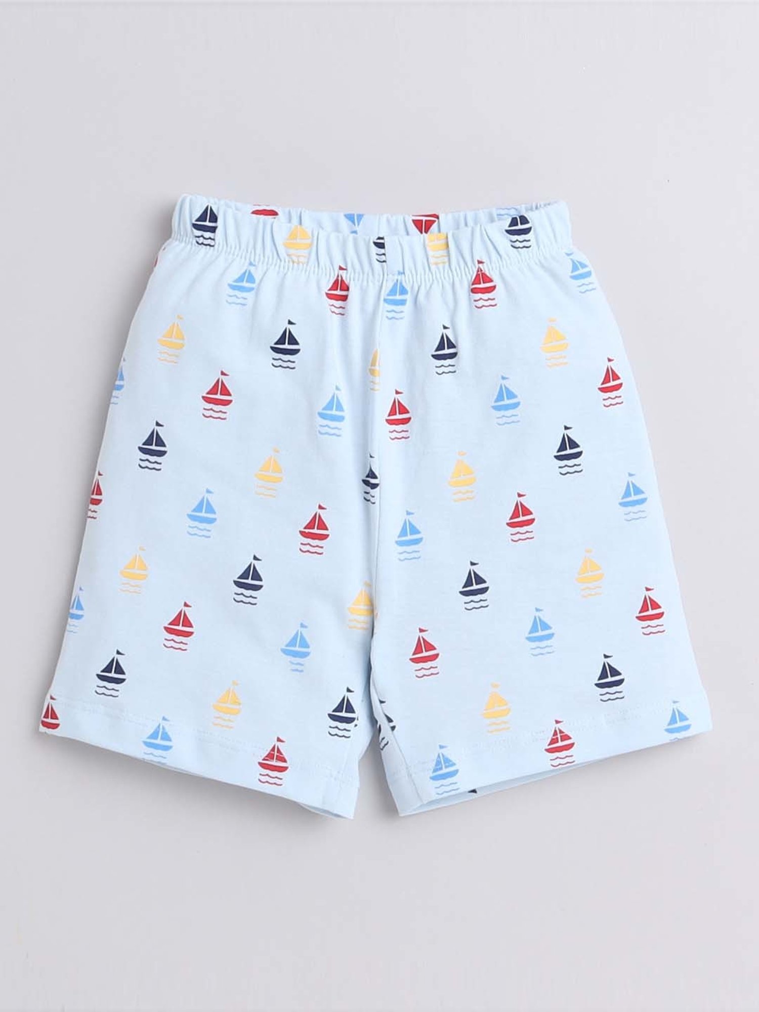 Bumzee Kids Sky Blue & Yellow Cotton Printed Shorts (Pack of 2)