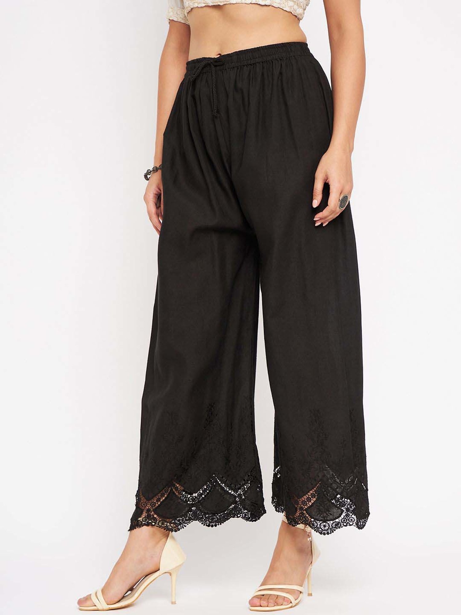 Castle Black Cotton Embroidered Palazzos