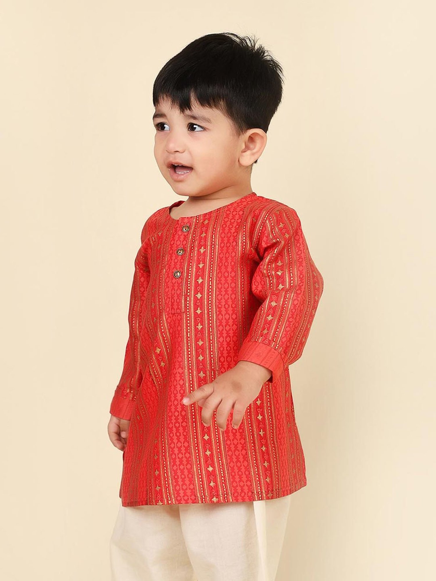 Fabindia Kids Red Printed Full Sleeves Kurta