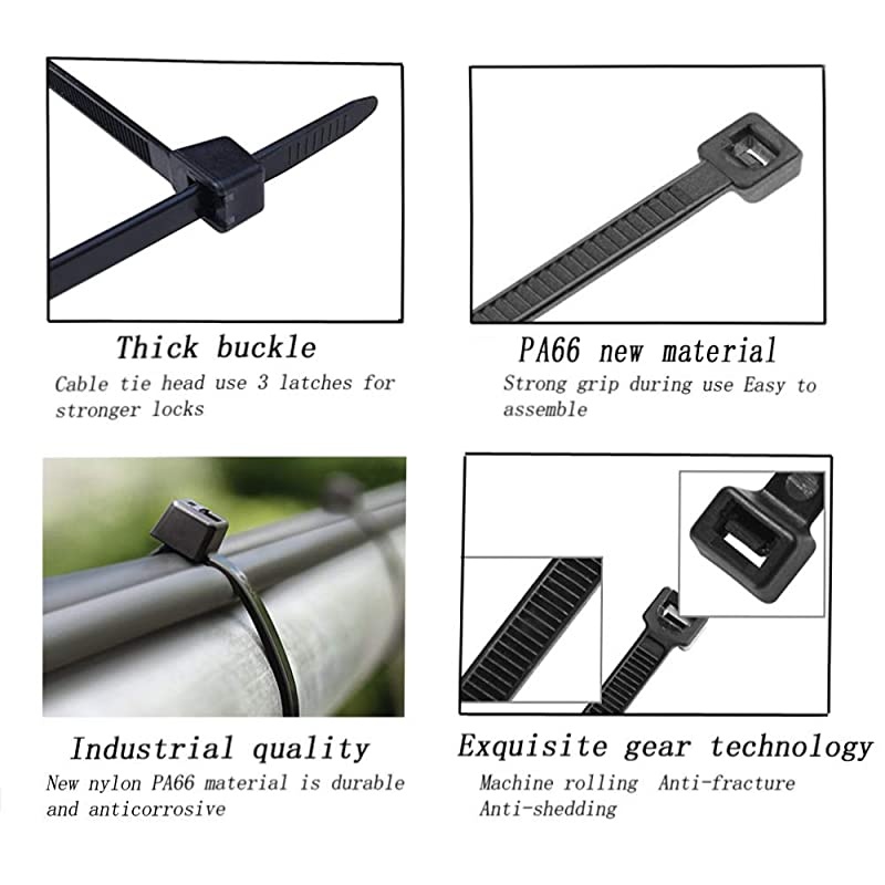 duty cable ties Cable ties Nylon zip ties 16 inch Zip ties100 per pack Environmentally friendly Industrial quality Uses 3 latches for stronger locks With 60 Pounds Tensile Black