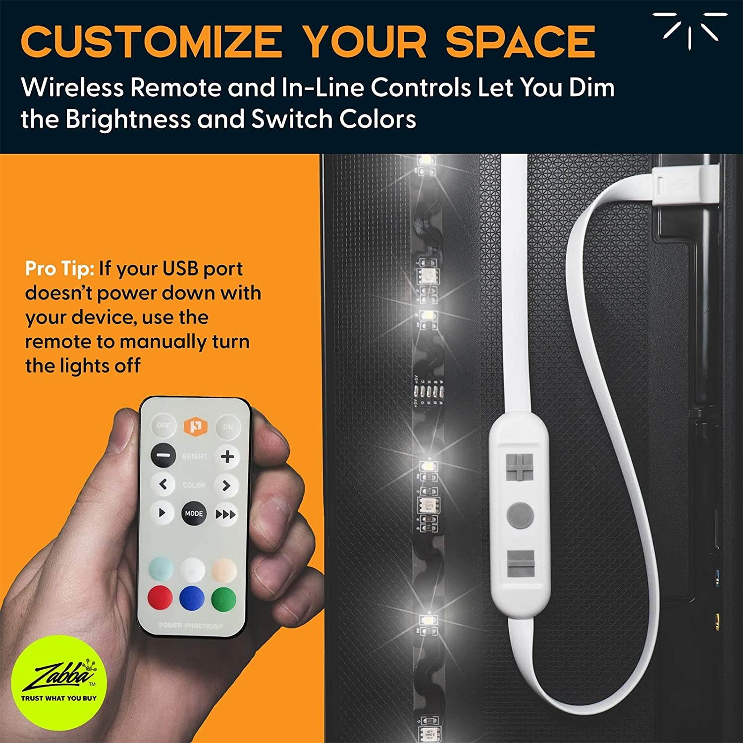 Luminoodle Professional Bias Lighting for HDTV | 15 Colors + 6500K True White LED TV Backlight Adhesive RGB+W Strip Lights with Wireless Remote Dimmer - Pro - X-Large (41-59 TV)