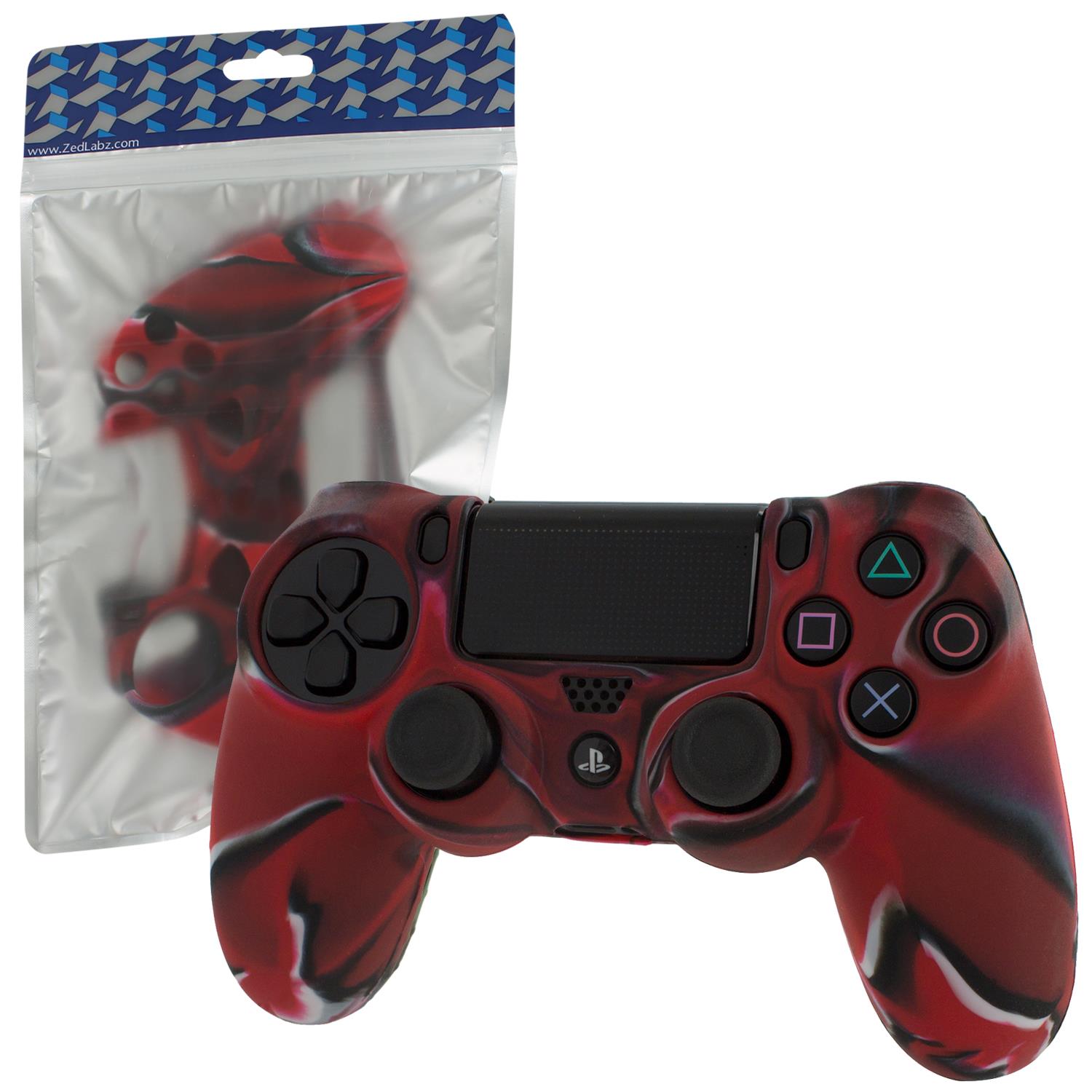 ZedLabz soft silicone rubber skin grip cover for Sony PS4 controller with ribbed handle - camo red