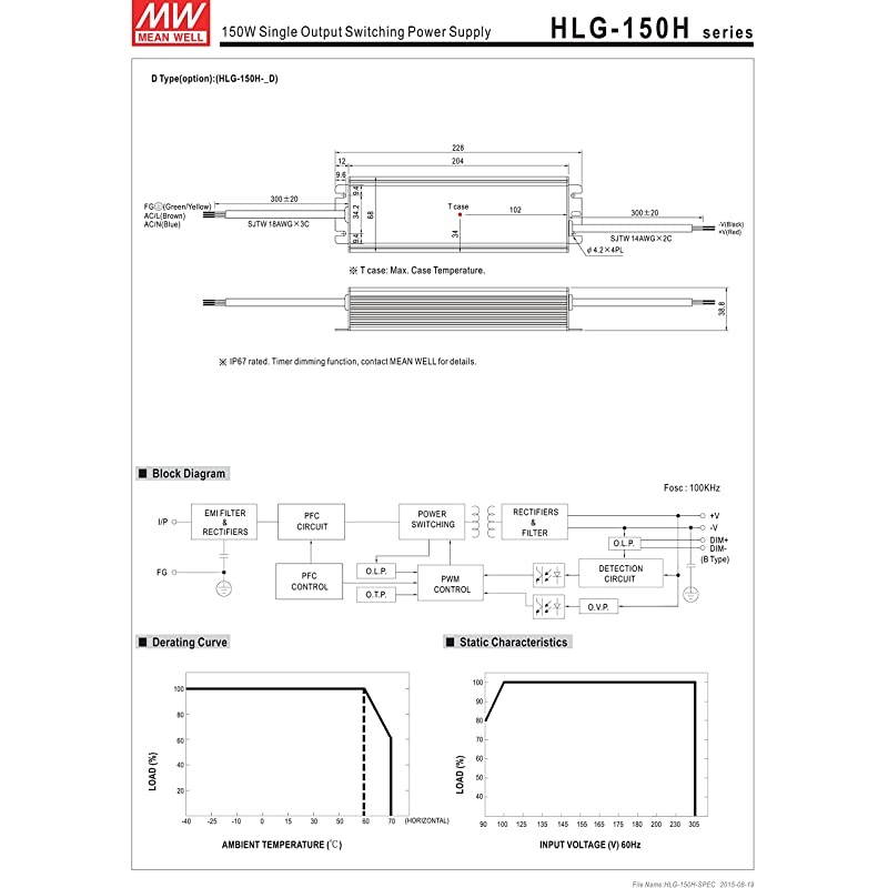 Output Switching Power Supply, 12 Volts @ 12.5 Amps Standard Model, 150W