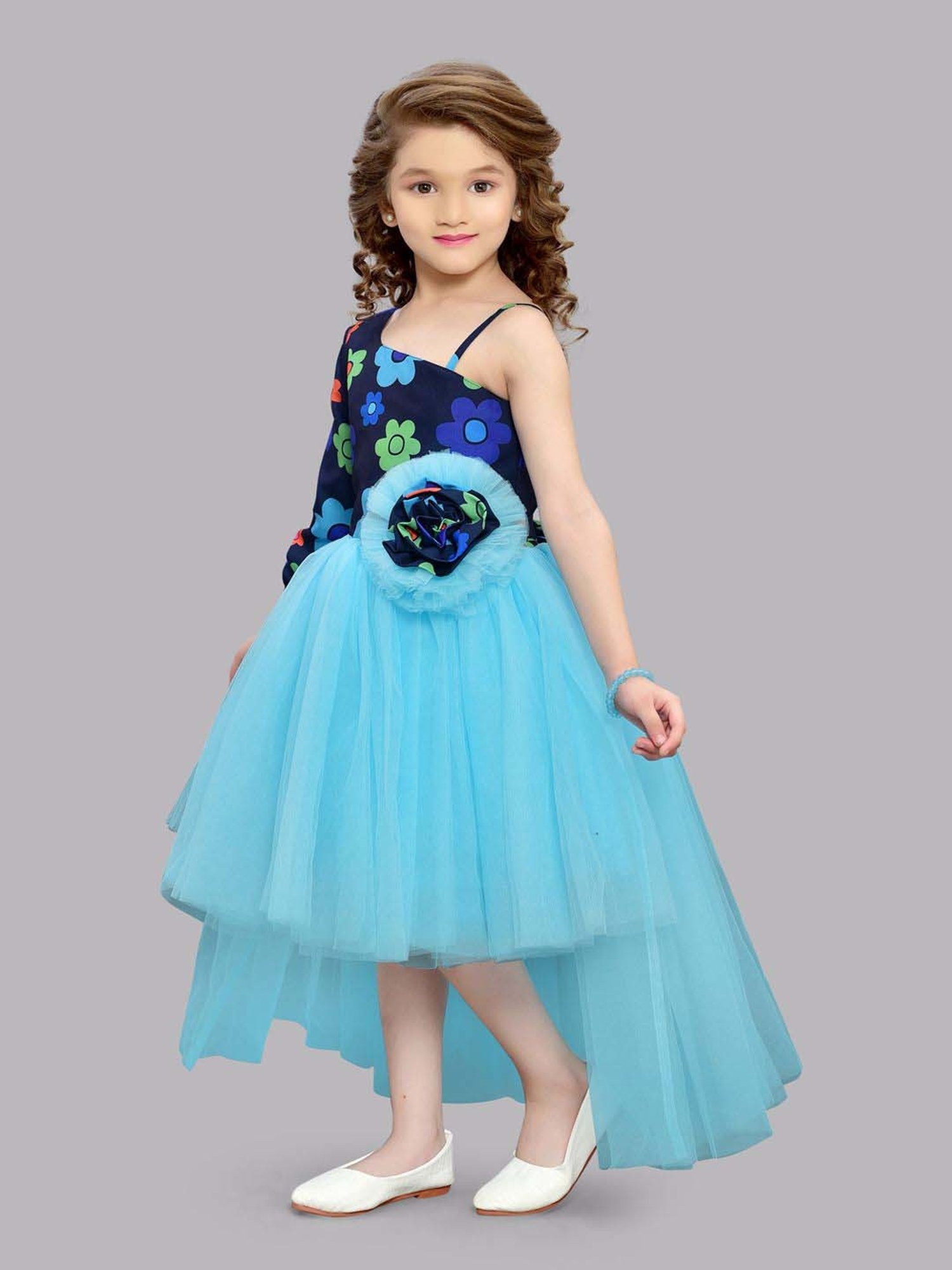 Pink Chick Kids Blue Floral Party Gowns