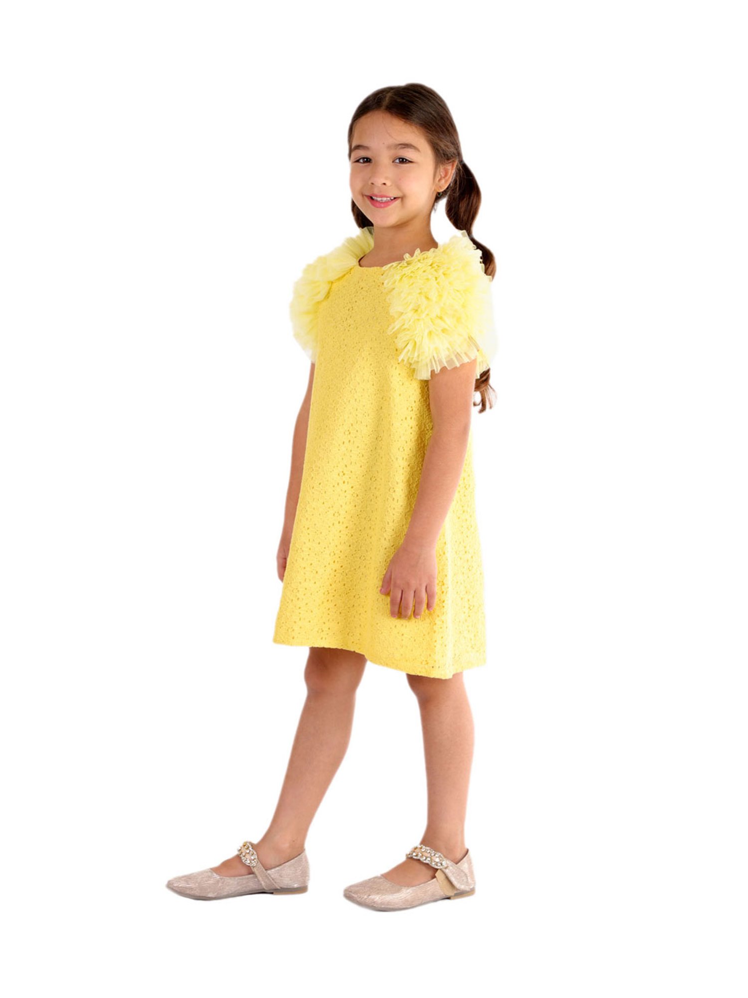 KidsDew Kids Yellow Self Design Dress