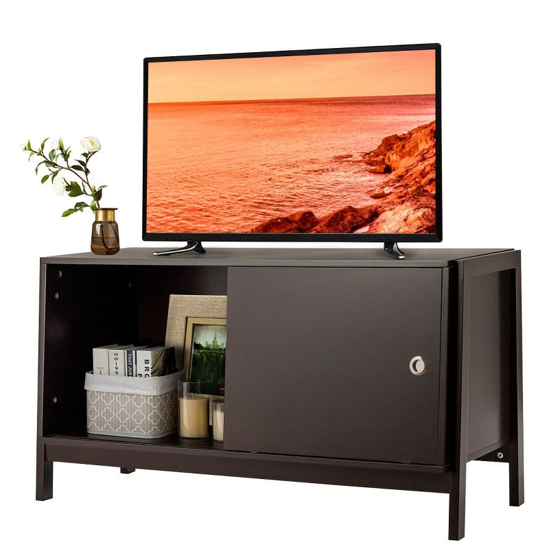Costway TV Stand Modern Entertainment Cabinet for TV's up To 50'' with Sliding Doors