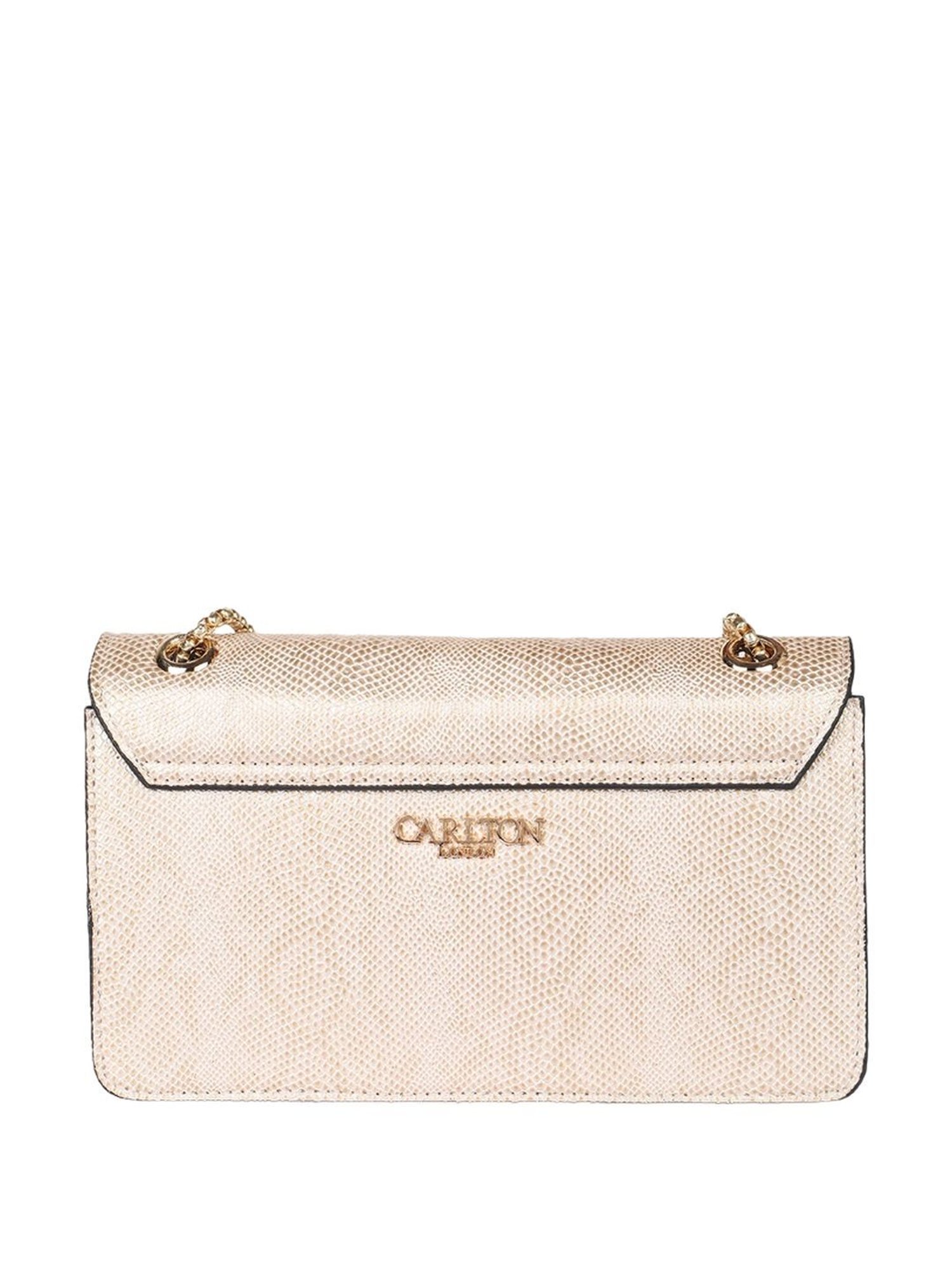 Carlton London Cream Textured Medium Sling Handbag