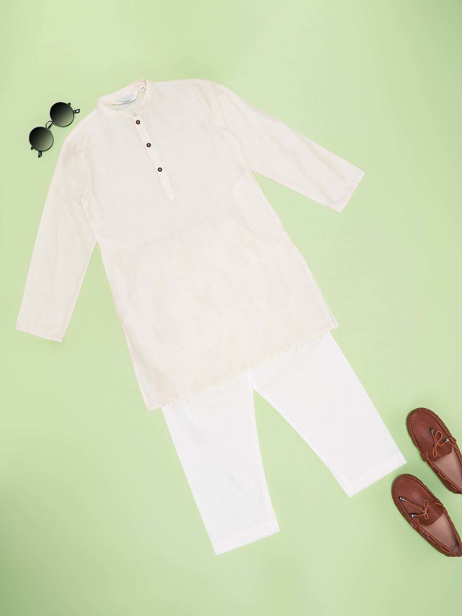 Indus Route by Pantaloons Boys Beige Solid Full Sleeves Kurta Sets