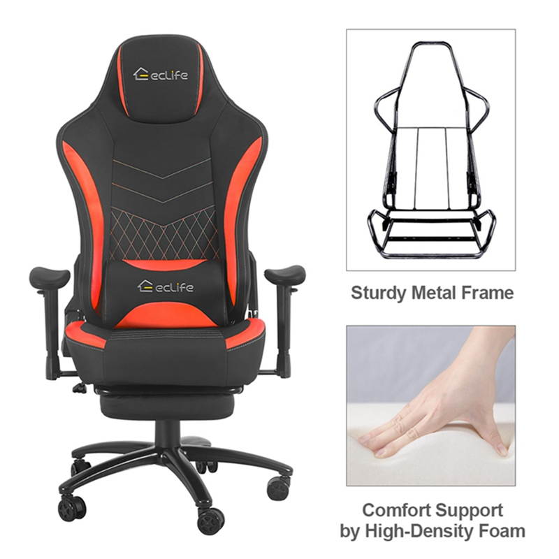 Eclife PC Gaming Chair Racing Office Chair Ergonomic Desk Chair Massage PU Leather Recliner Computer Chair with Lumbar Support Headrest Armrest Footrest Rolling Swivel Task Chair for Adults(Red)