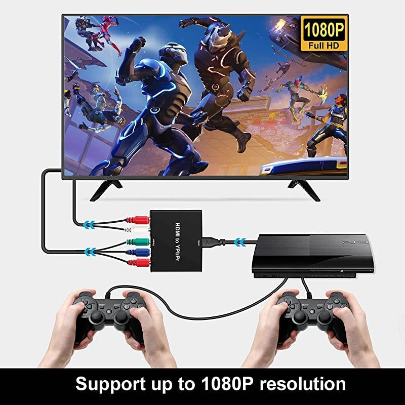 HDMI to Component Converter,  HDMI to 1080P YPbPr 5RCA RGB + R/L Video Audio Adapter, Support Apple TV, PS5, Roku, Xbox, Fire Stick, DVD Players to HDTV and Projector (Black)