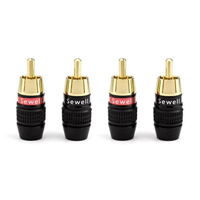 sewell deadbolt rca plugs with fastlock technology, 2 pair 4 pieces, premium solderless rca plugs