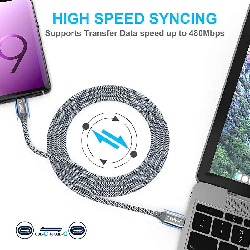 USB C to USB C Cable 3A 2Pack10ft+66ft USB Type C Fast Charging Cable Nylon Braided Cord Compatible with Google Pixel 233a XLNexus 6PiPad pro 2018Samsung Galaxy S20 Note 20 Grey