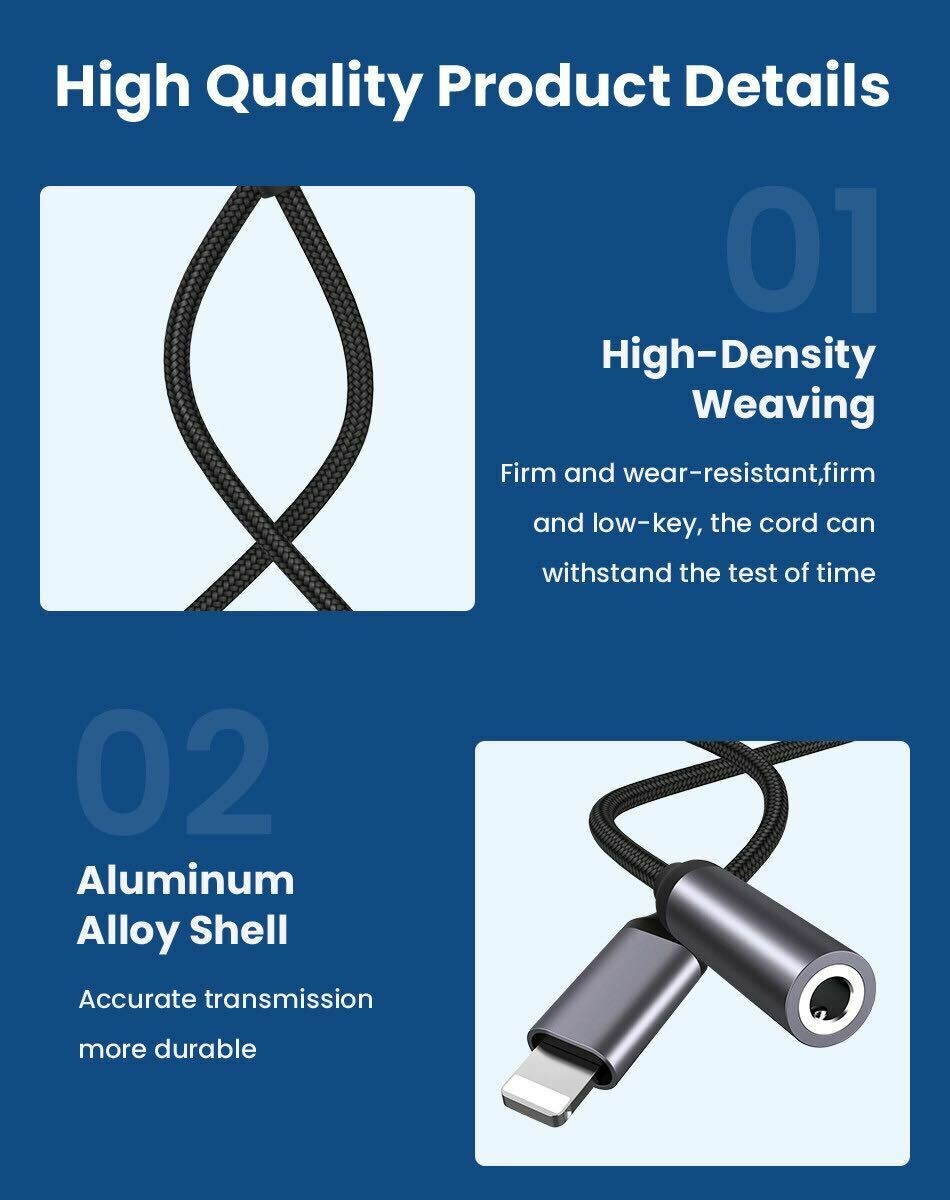 5-Pack Headphone Adapter Nylon Braided 3.5mm Aux Cord For iPhone 7 8 X 11 12