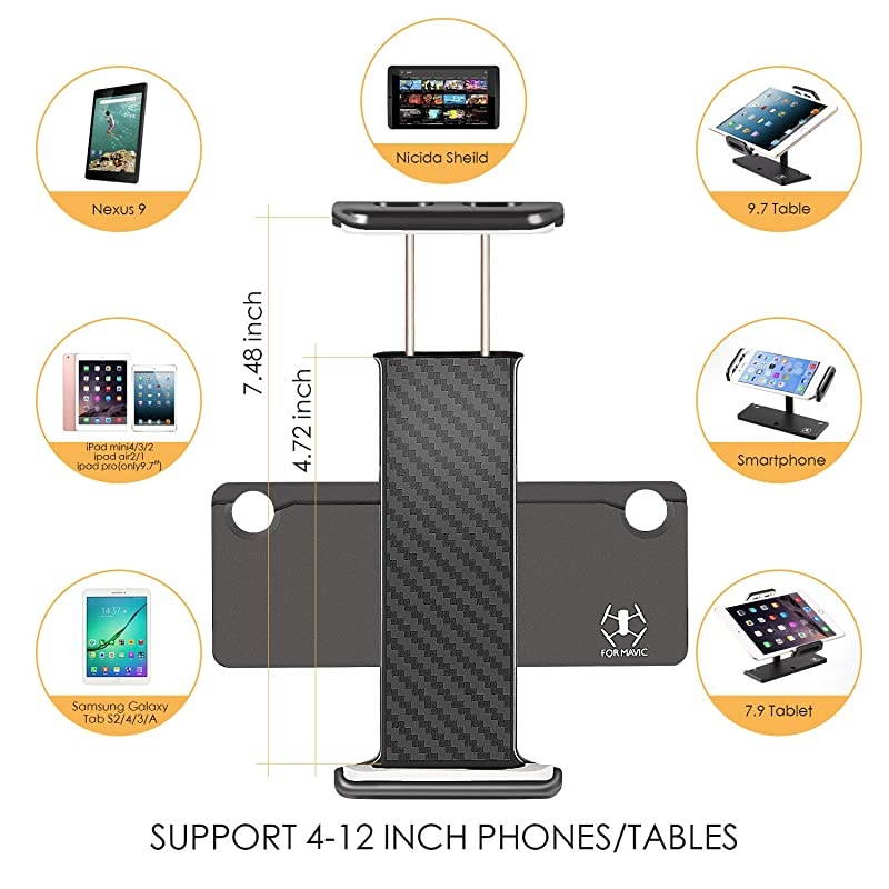 Mavic Air Pro Platinum Spark Tablet Holder Aluminum Adjustable Remote Controller Accessories Bracket Mount Extender with Neck Lanyard Strap for 412 Inch Phone Tablets