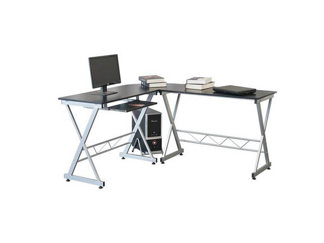 Gaming Desk, L-Shaped Professional E-Sport Gamer Workstation with Keyboard Drawer & High Class Wood Surface, Ergonomic PC Gaming Table for Home Office,Grey Black,GT146