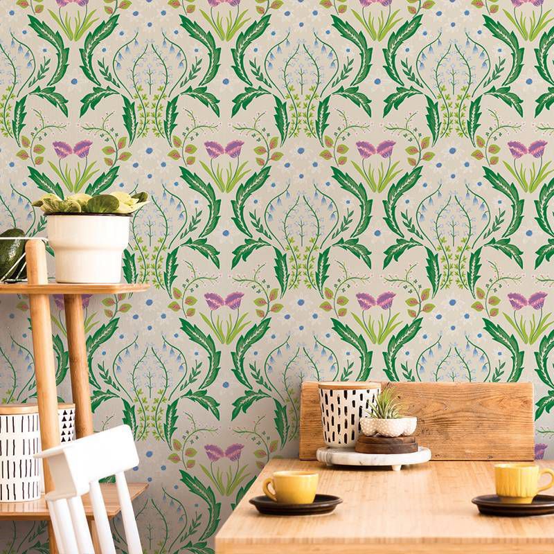 Tempaper Scandi Floral Peel and Stick Wallpaper Botanical Green