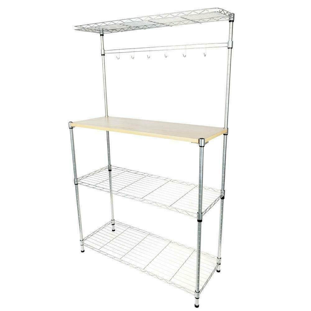 4 Layer Kitchen Baker Rack Shelf Microwave Stand Storage Cart w/ Cutting Board