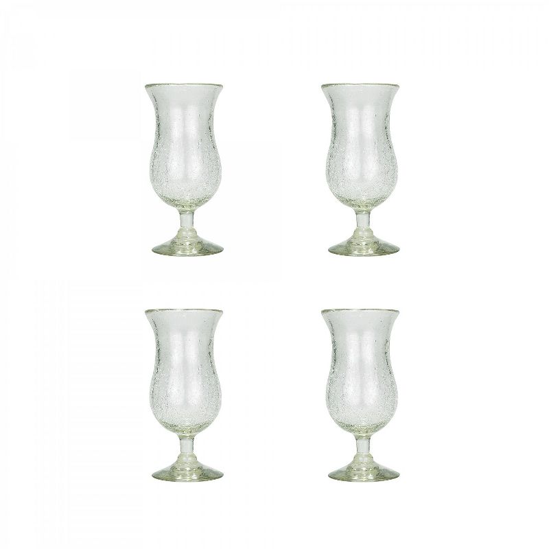 Amici Home Clear Crackle Authentic Mexican Handmade Hurricane Glasses, 16oz, Set of 4