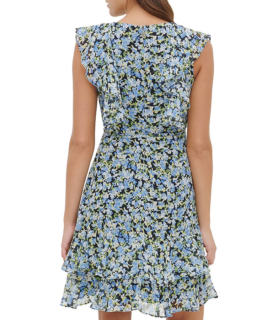 Tommy Hilfiger Floral Print Chiffon Ruffle Sheath Dress
