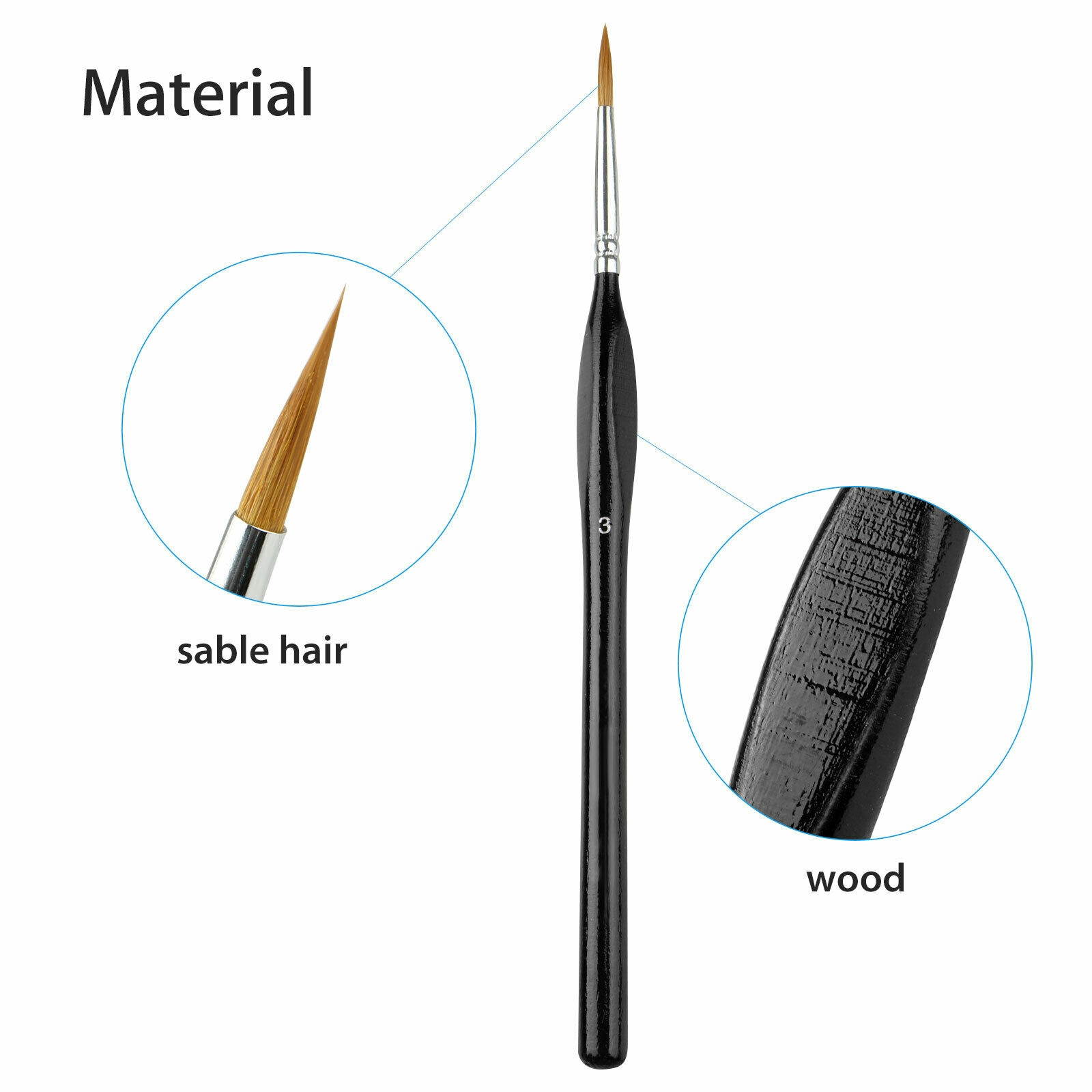 9X Miniature Paint Brush Set Professional Sable Hair Fine Detail Art Nail Model