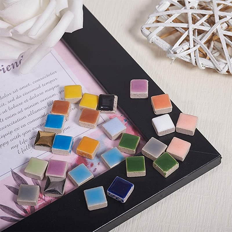 250g Square Ceramic Mosaic Tiles Pieces Chips Vases Picture Frames Flowerpots Mosaic Pieces for DIY Crafts Home Decoration Arts