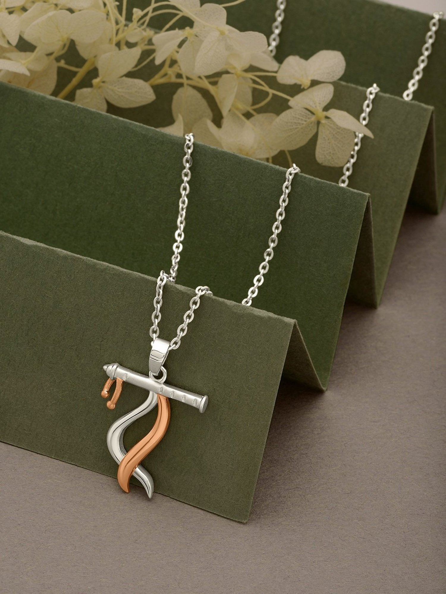 Silberry 925 Silver Two Tone Rose Gold Baasuri Pendant