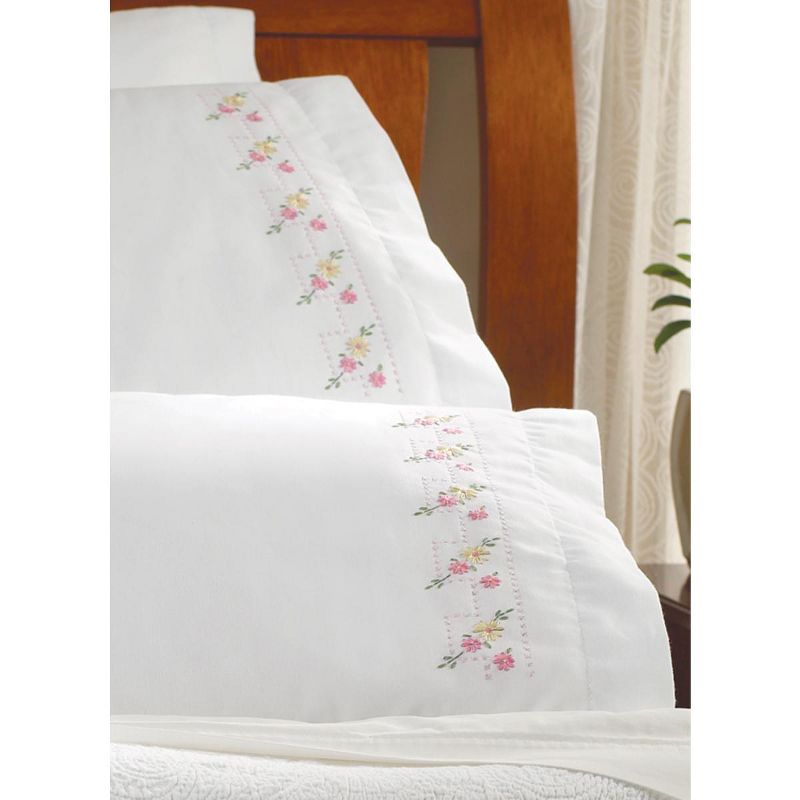 Bucilla Stamped Embroidery Pillowcase Pair 20"X30"-Pretty Posies