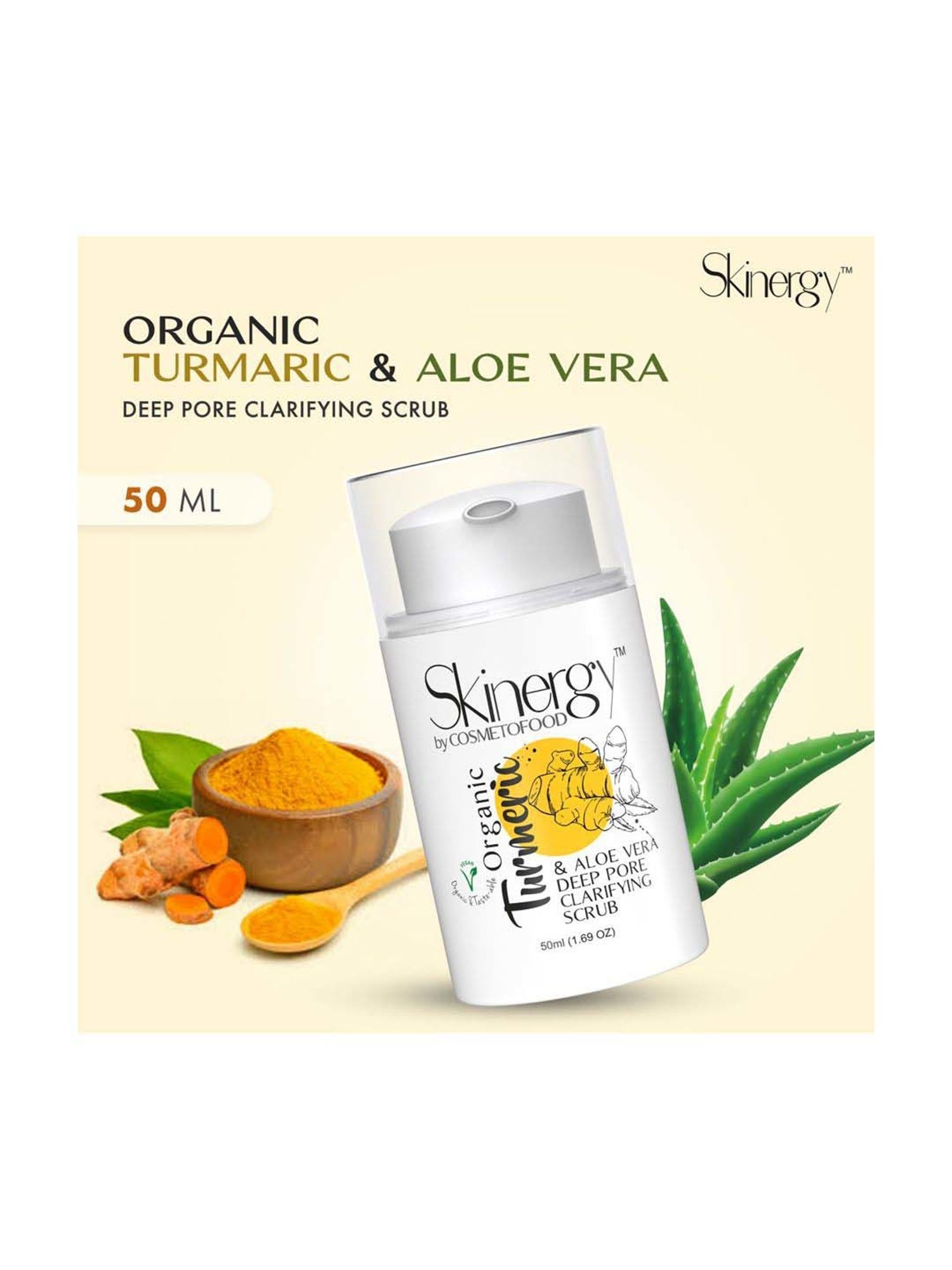 Cosmetofood Skinergy Organic Turmeric & Aloe Vera Clarifying Face Scrub - 50 ml