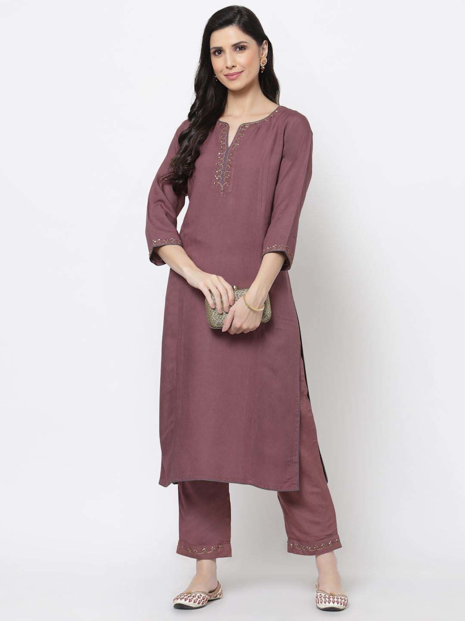 DART STUDIO Purple Linen Regular Fit Palazzos