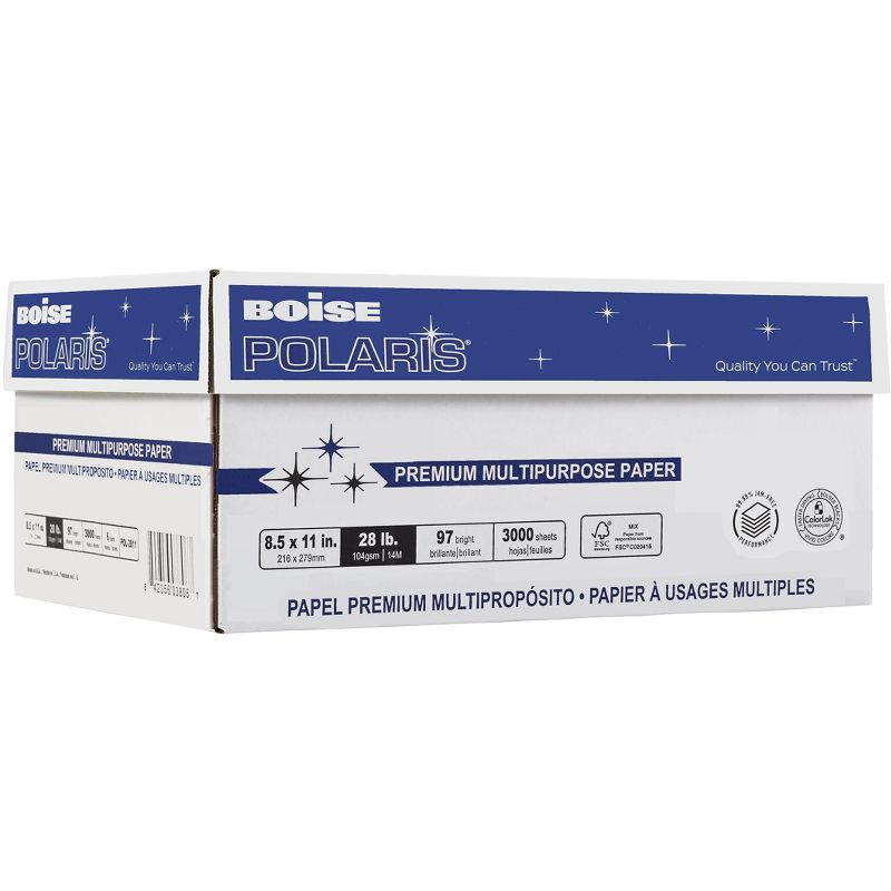 Boise POLARIS Premium Multipurpose Paper 8 1/2 x 11 28lb White 3000 Sheets/Carton POL2811