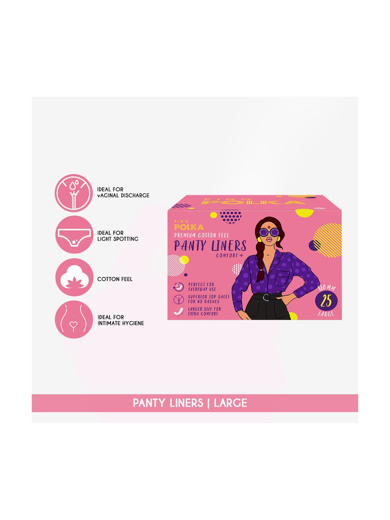 PINQ Polka Cotton Feel Ultra 25 Pantyliners (Large), 10 XXL Ultra Sanitary Pads Combo, Pack of 35