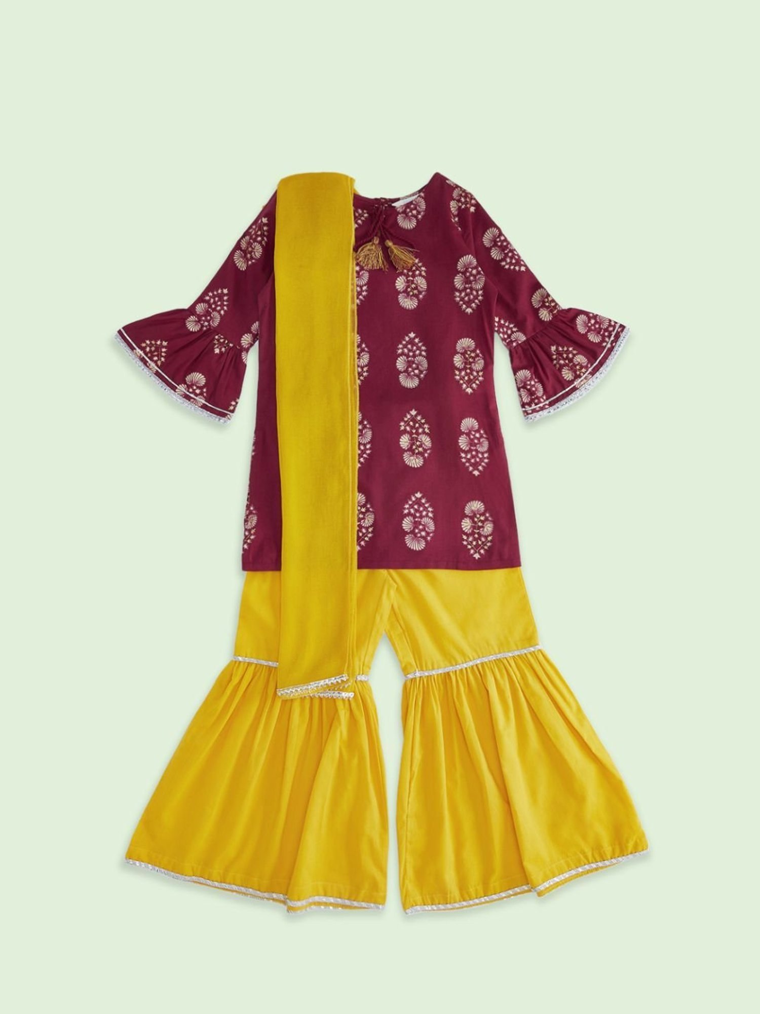 Akkriti by Pantaloons Kids Maroon & Yellow Cotton Printed Kurta Set