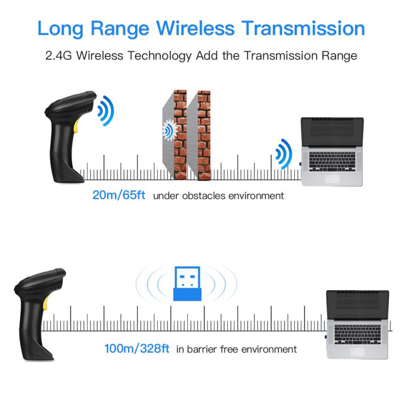 Eyoyo Wireless 1D Barcode Scanner, Handheld 2-in-1 2.4GHz Wireless & USB Wired Connection Barcode Reader 1D Image Scanner with USB Receiver Work with Computer PC POS for Warehouse Supermarket