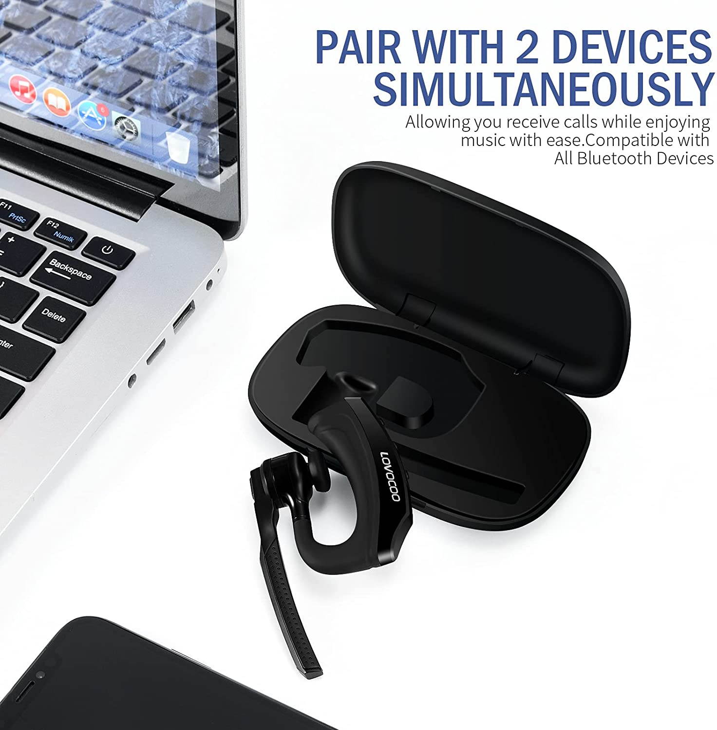 Bluetooth Headset, Jelly Comb Noise Canceling Wireless Earpiece with CVC8.0 Dual Mic, Hands-Free Earphone for Driving/Business/Office, Compatible iPhone Android Cell Phones Laptop