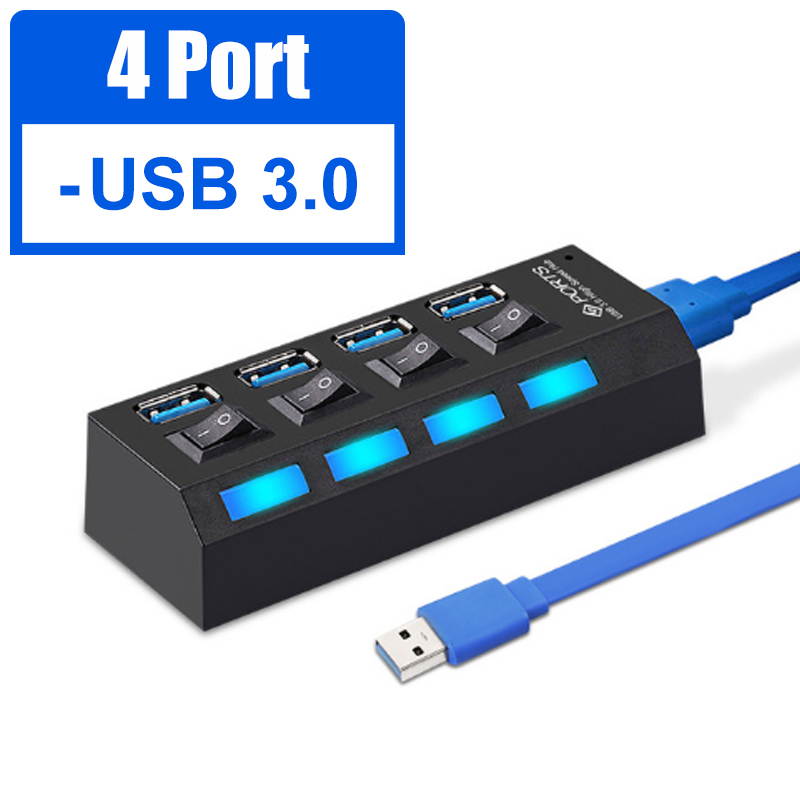 Plugadget USB 3.0 Hub USB Hub 3.0 Multi USB Splitter 3 Hab Use Power Adapter 4/7 Port Multiple Expander USB3 Hub with Switch for PC