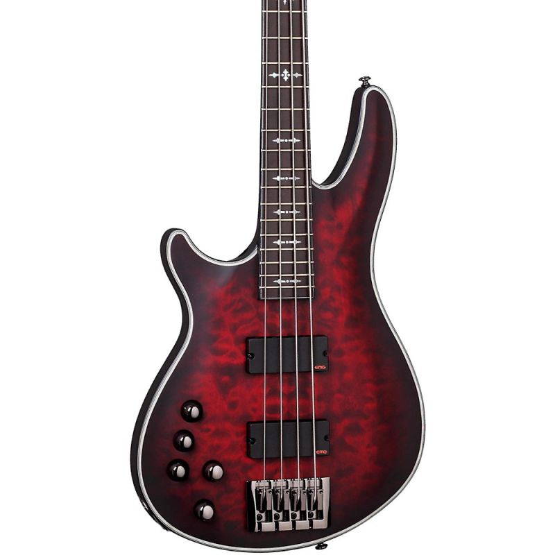 Schecter Guitar Research Hellraiser Extreme-4 Left-Handed Electric Bass Guitar Satin Crimson Red Burst