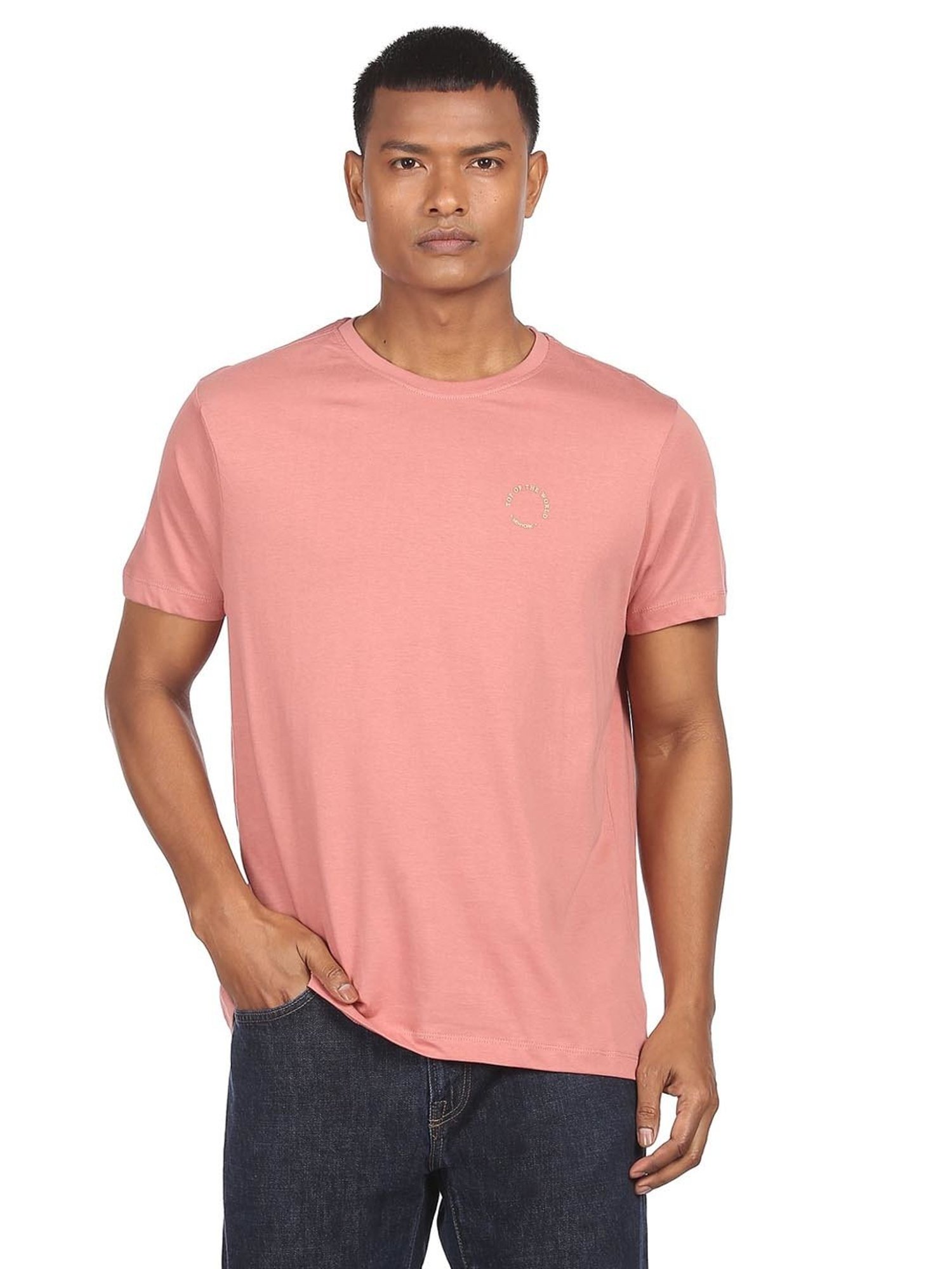 Arrow New York Pink Cotton Regular Fit T-Shirt
