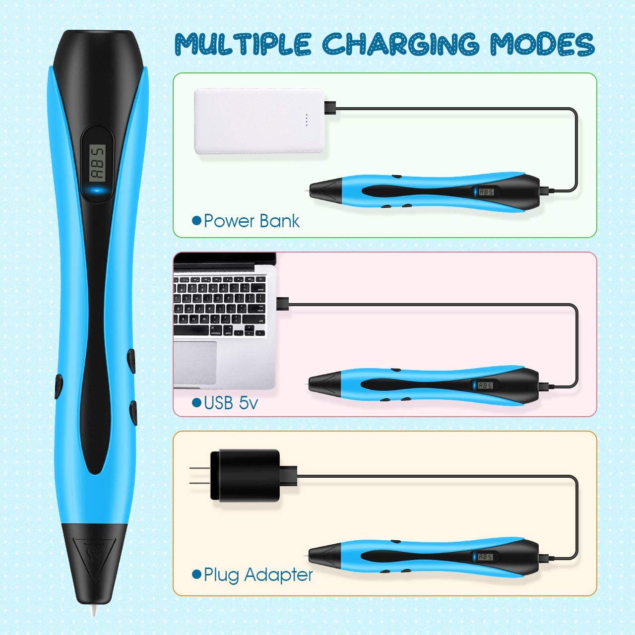 Girls Toys Age 8 9 10 11 12 Year Old Girl Gifts,3D Printing Pen 3D Pen Filament for Kids Adults Arts and Crafts for Kids Age 8 Gifts for 8 9 10 11 12 Year Olds Easter Gifts for Children Blue