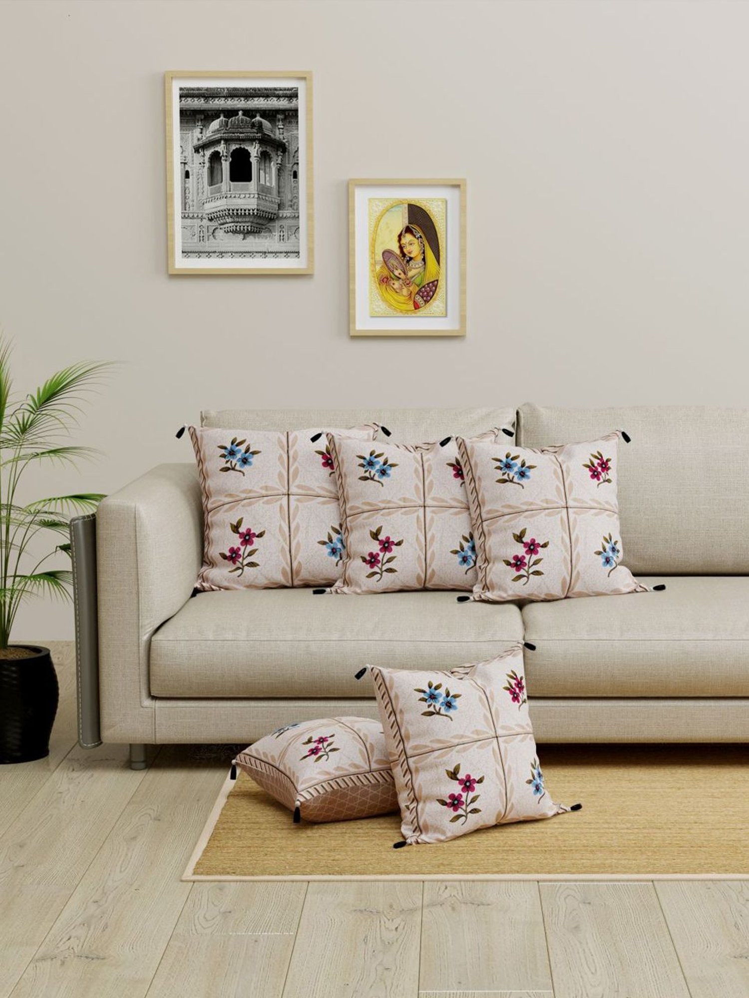 Living Roots Multicolor Cotton Cushion Covers - Set of 5