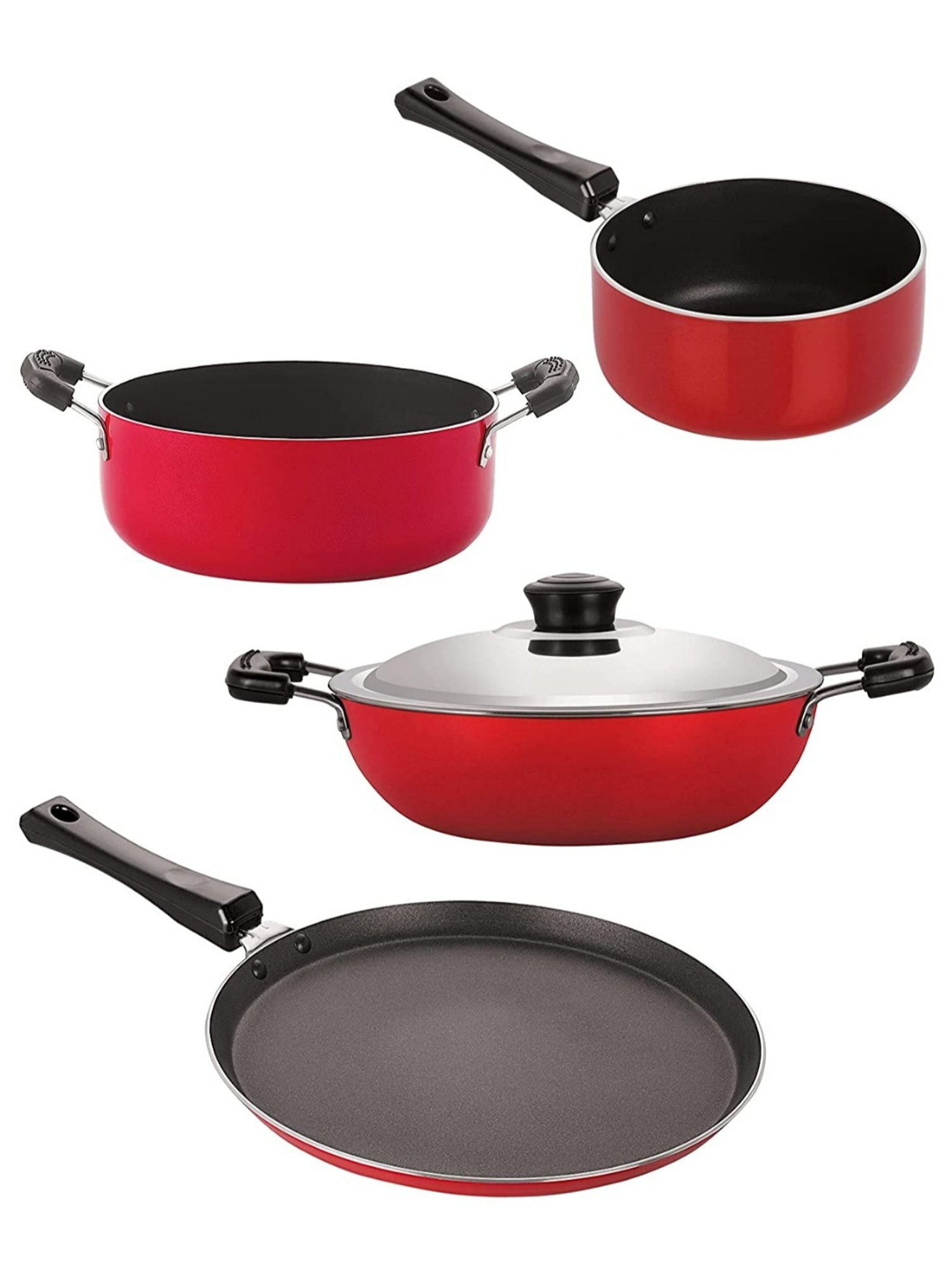 Nirlon Red Aluminium Non- Stick Cookware - Set of 4