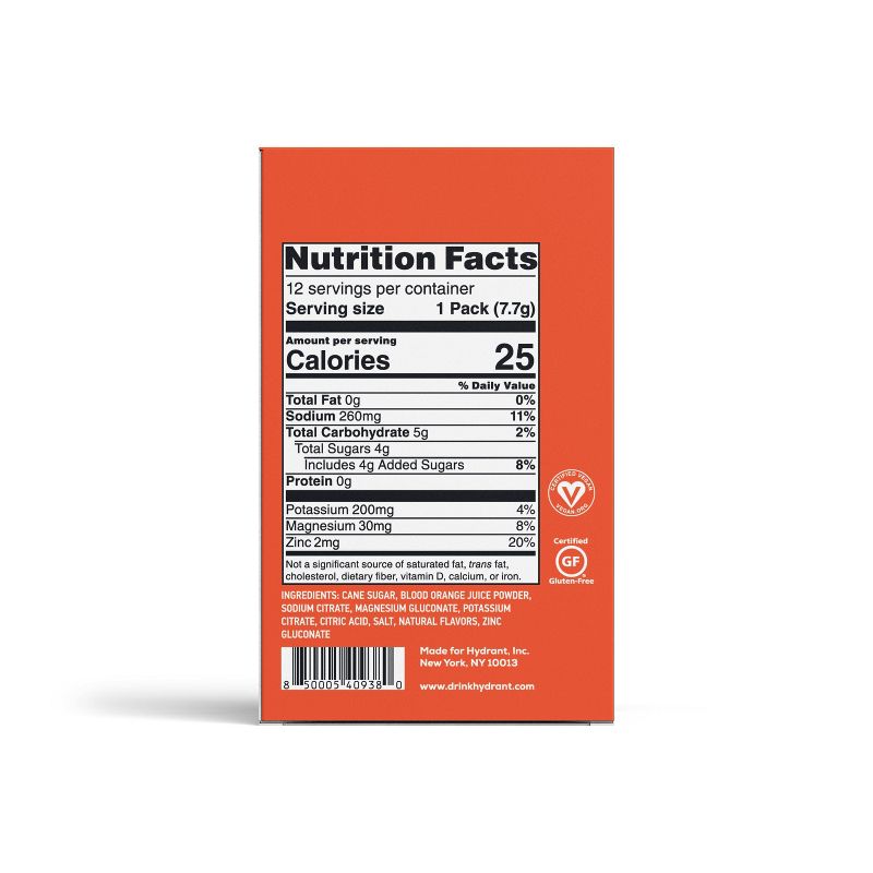 Hydrant Hydrate Electrolyte Rapid Hydration Powder Packets Drink Mix - Blood Orange - 12ct