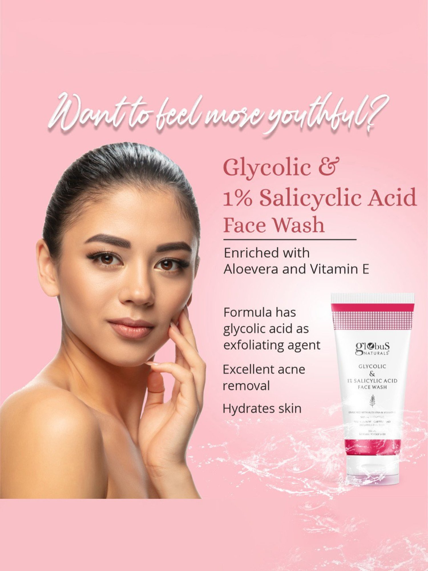 Globus Naturals Glycolic & 1% Salicylic Acid Face Wash - Pack of 2