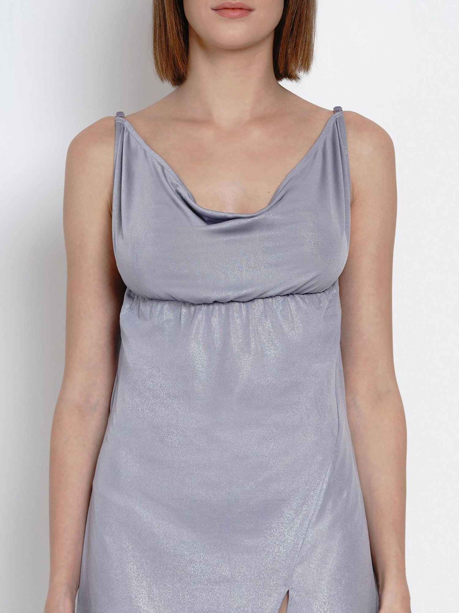 Erotissch Silver Solid Cowl Neck Babydoll