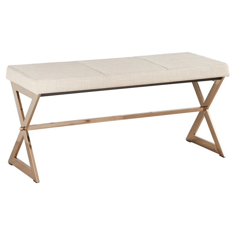 Ornelas Champagne Gold Metal Base Bench - Oatmeal - Inspire Q