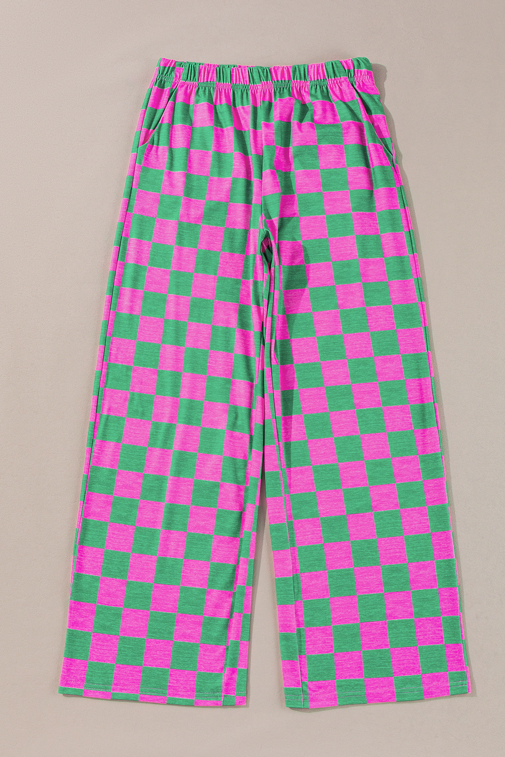 Green Checkered Print High Waist Wide Leg Pants