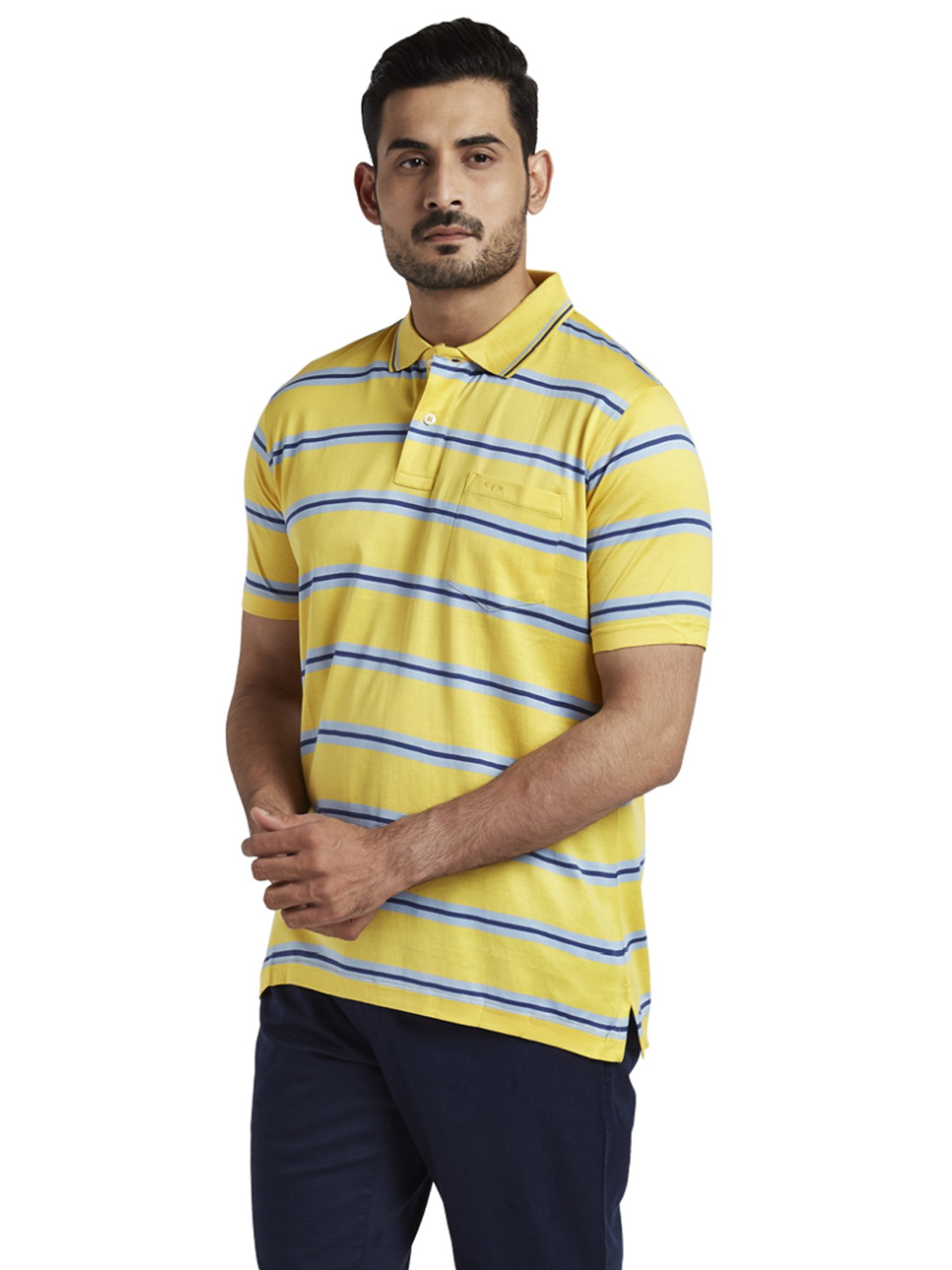 Colorplus Yellow Regular Fit Striped Polo T-Shirt