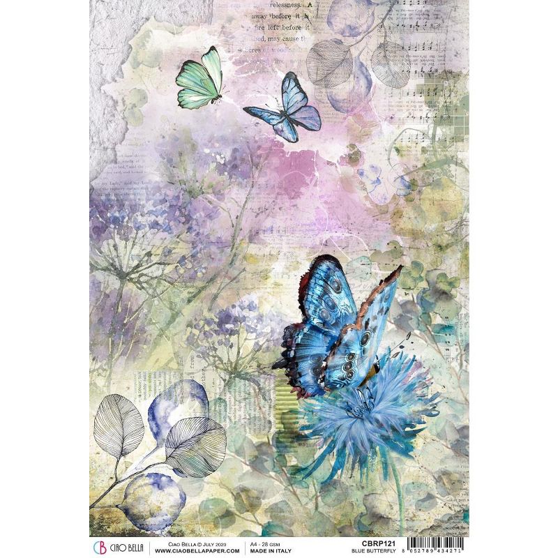 Ciao Bella Rice Paper Sheet A4 5/Pkg-Blue Butterfly, Microcosmos